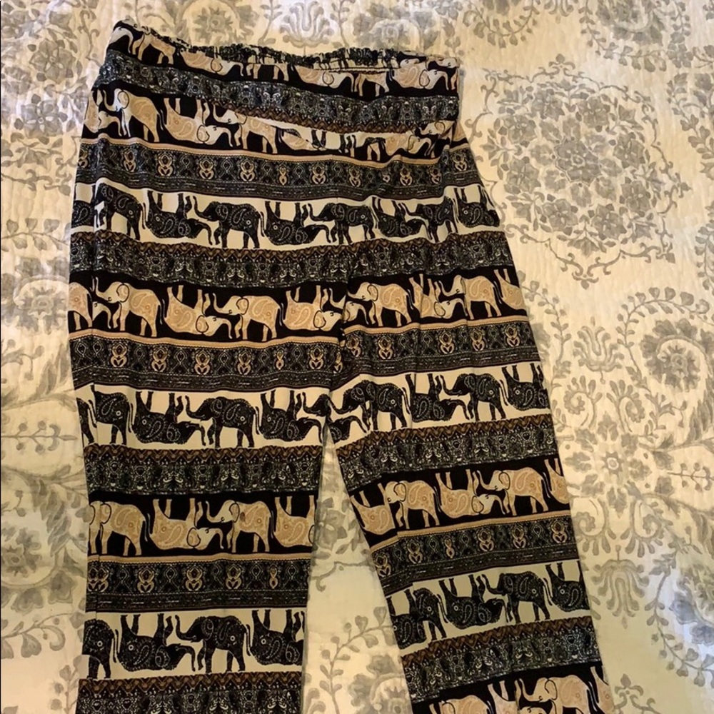 Elephant print, bell bottom, yoga pants.
